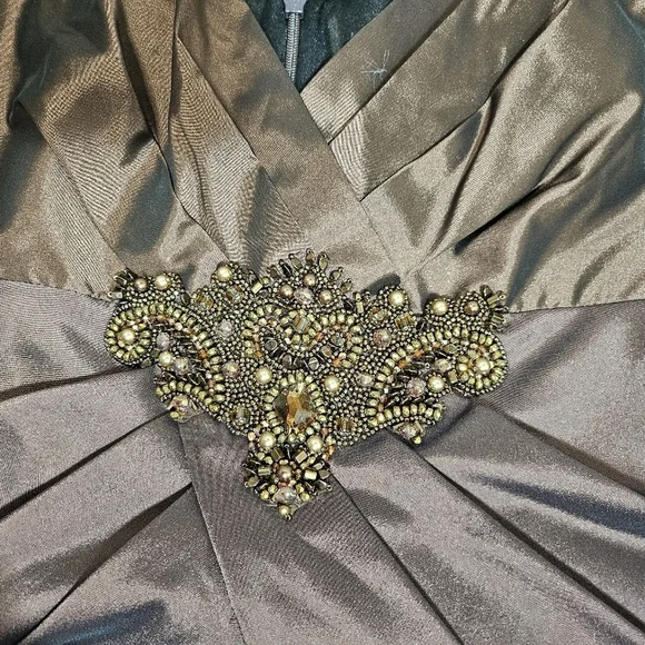 David Meister Brown Copper Bronze Cocktail Dress Beaded 6 - Picture 7 of 16